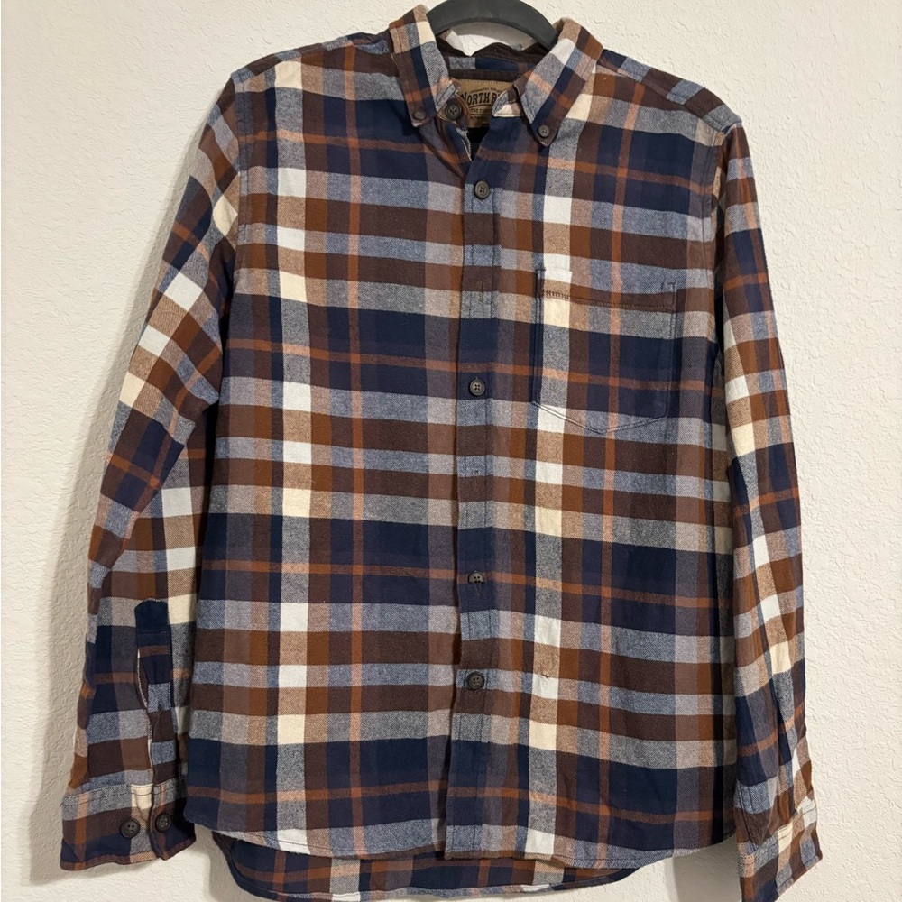 Blue and Brown Casual Button Down Shirt with Classic Plaid Design